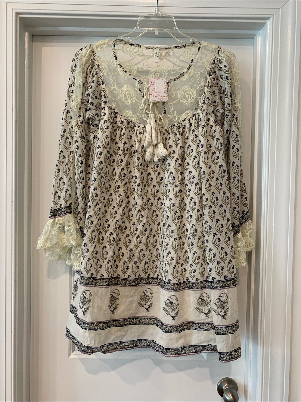 Free People Cream Sheer Embroidered Boho dress lined cotton S NWT